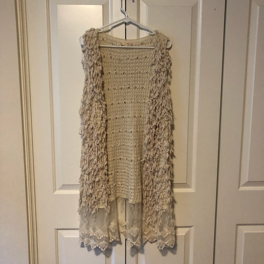 Cardigan - Women’s M/L Beige Ruffled